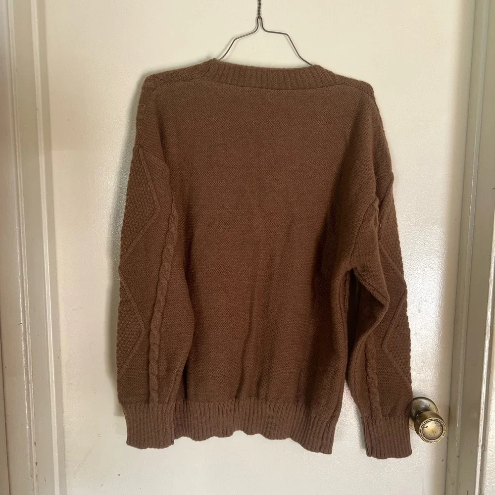 Cozy Brown Cable Knit V-Neck Button Cardigan Sweater